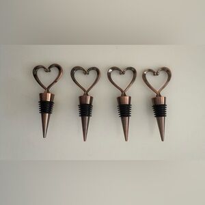 Heart-Shaped Bronze Wine Stoppers - Set of 4